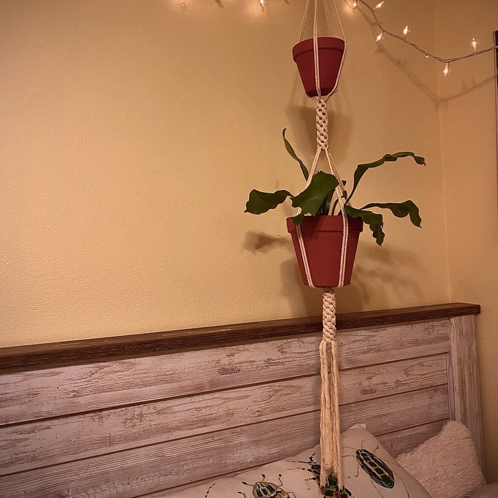 Double tiered macrame plant holder